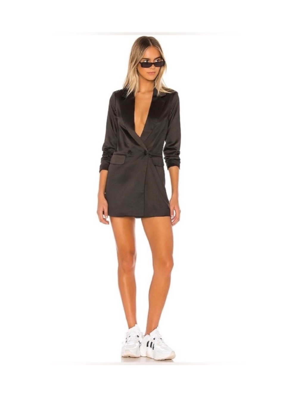 Superdown Miley Oversized Satin Blazer Dress Double Breasted Black Size XS